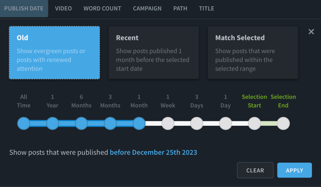 A look at how to use the publish date filter to find evergreen content.